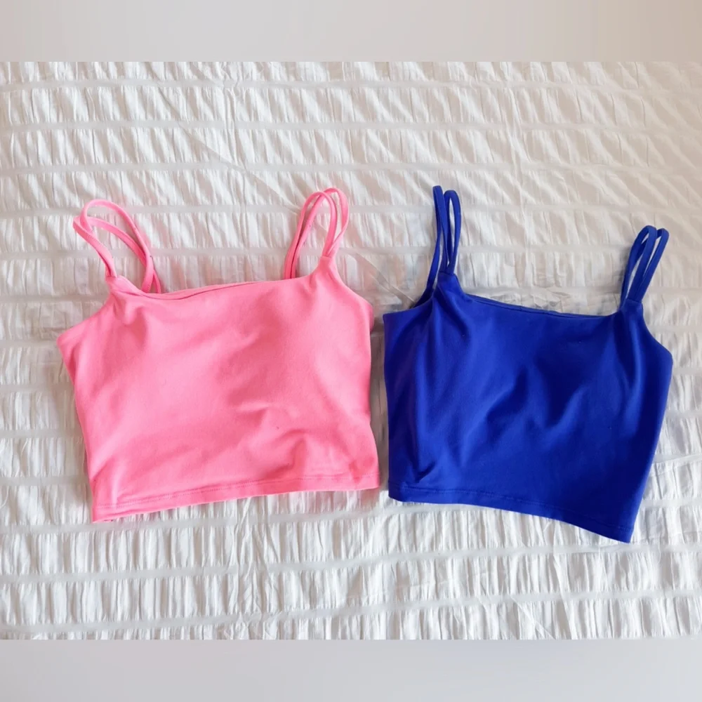 Bundle Halara Double Straps Crop Yoga Tank Bra Open Back Twist XS Blue Pink - Picture 2 of 5